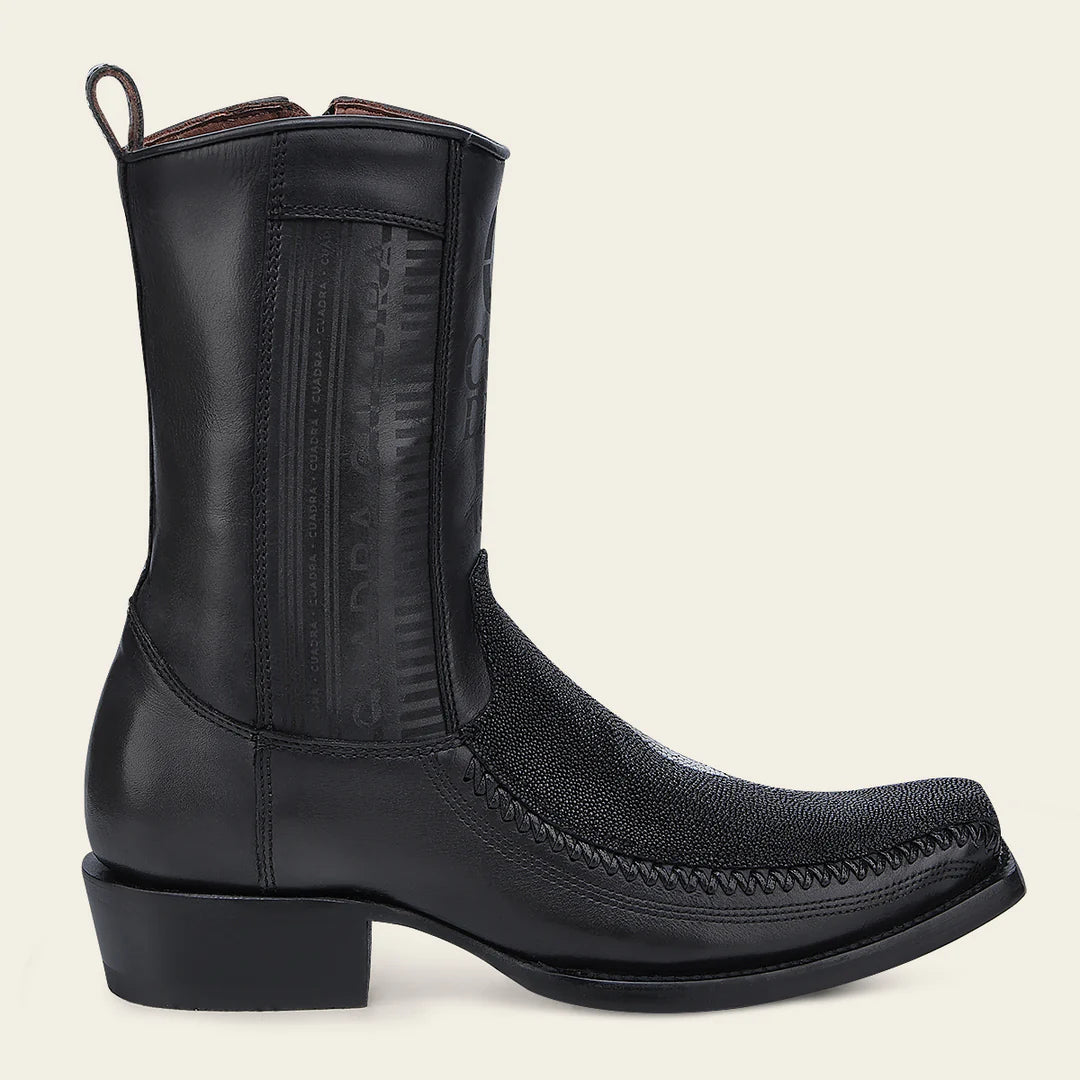 1J2KMA - Cuadra Black Dress Cowboy Stingray Leather Zip Ankle Boots