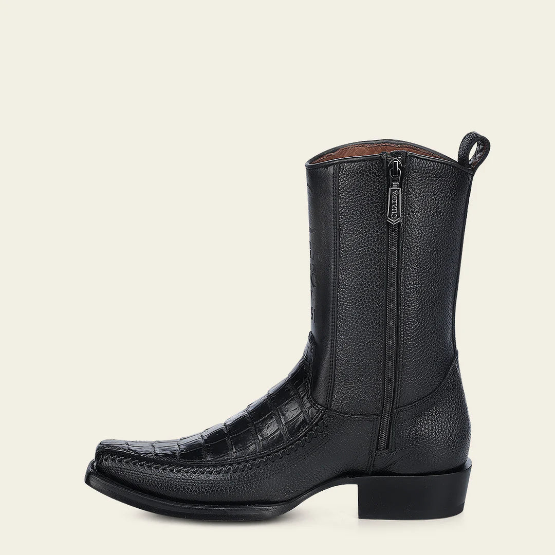 1J2KMO - Cuadra Black Dress Cowboy Moreleti Leather Zip Ankle Boots
