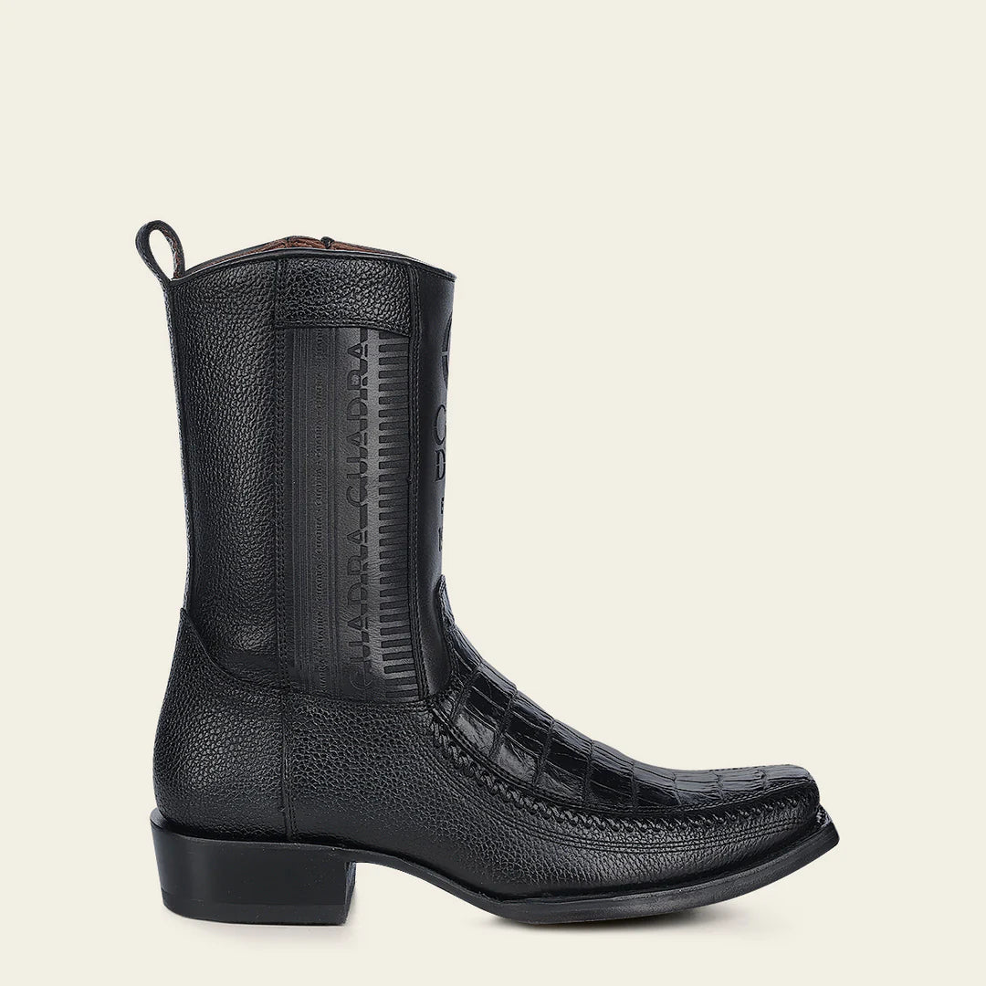 1J2KMO - Cuadra Black Dress Cowboy Moreleti Leather Zip Ankle Boots