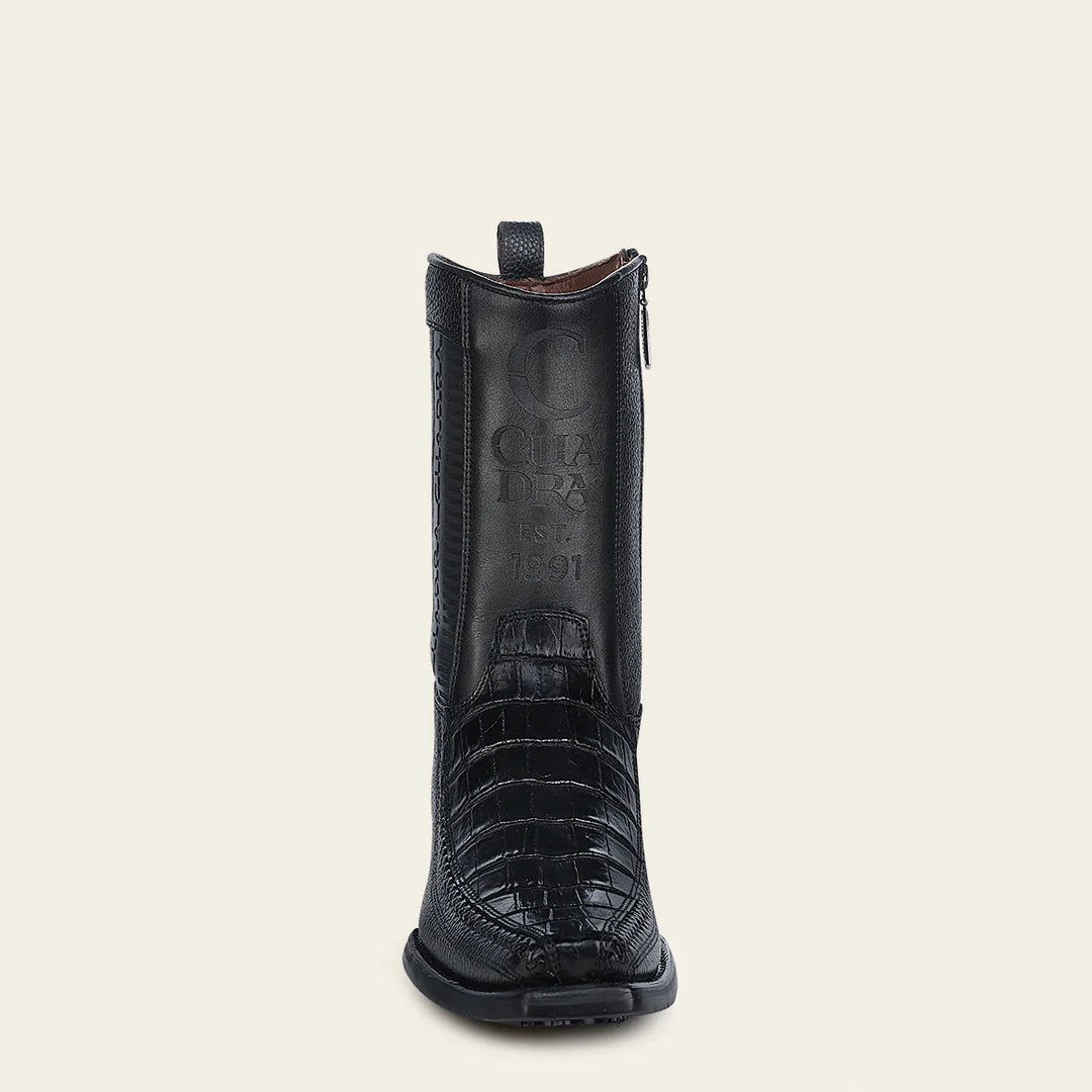 1J2KMO - Cuadra Black Dress Cowboy Moreleti Leather Zip Ankle Boots