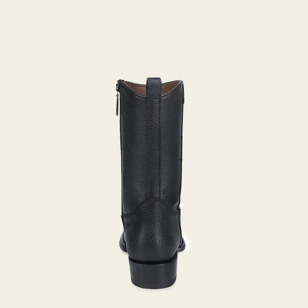 1J2KMO - Cuadra Black Dress Cowboy Moreleti Leather Zip Ankle Boots