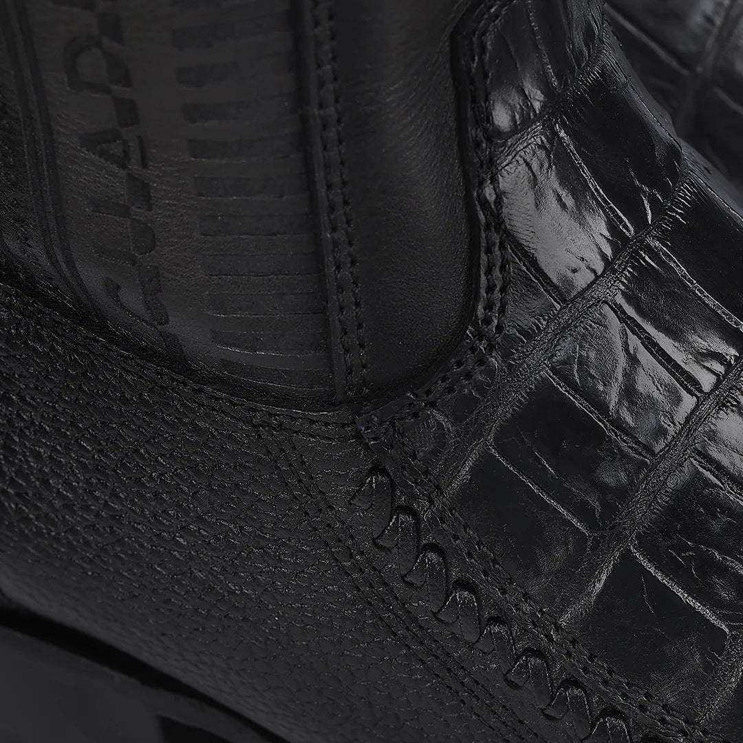 1J2KMO - Cuadra Black Dress Cowboy Moreleti Leather Zip Ankle Boots