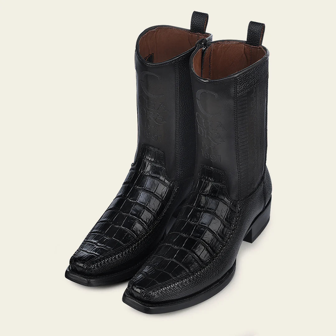 1J2KMO - Cuadra Black Dress Cowboy Moreleti Leather Zip Ankle Boots