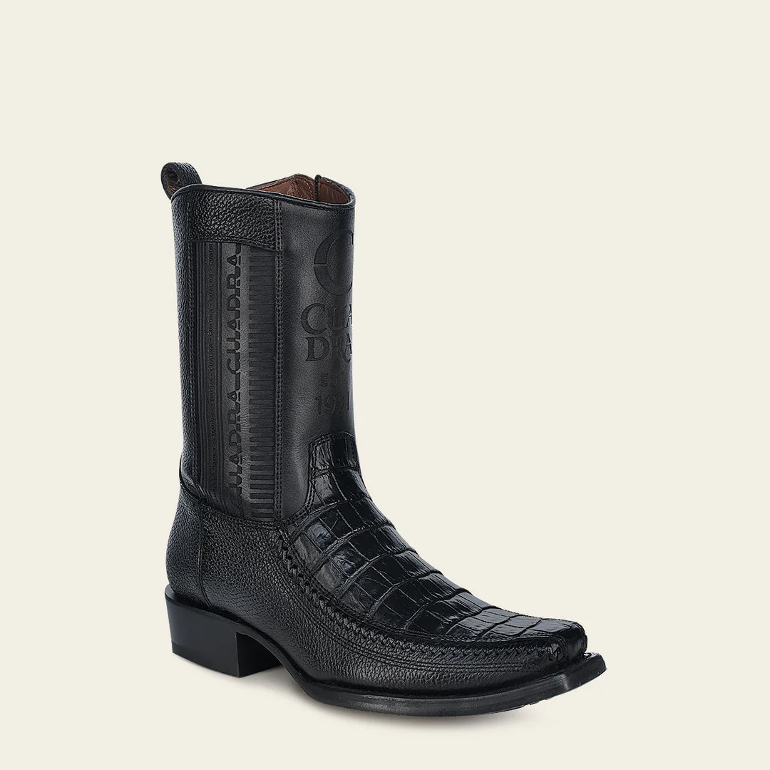 1J2KMO - Cuadra Black Dress Cowboy Moreleti Leather Zip Ankle Boots