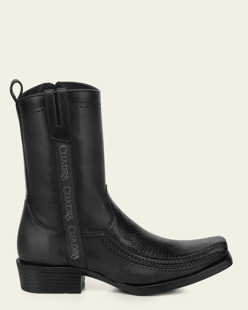 1J4JAP - Cuadra Black Dress Cowboy Ostrich Leg Zip Ankle Boots for Men