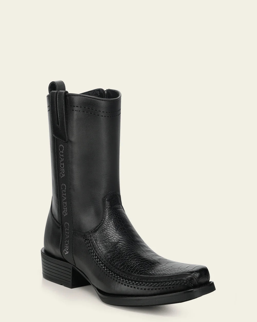 1J4JAP - Cuadra black dress cowboy ostrich leg zip ankle boots for men