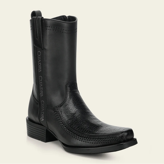 1J4JAP - Cuadra Black Dress Cowboy Ostrich Leg Zip Ankle Boots for Men