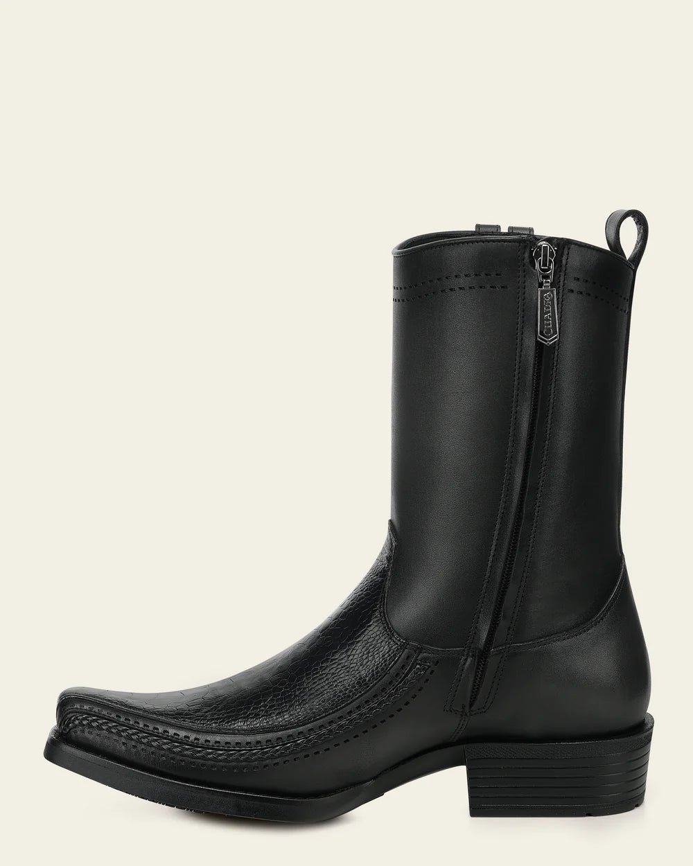 1J4JAP - Cuadra Black Dress Cowboy Ostrich Leg Zip Ankle Boots for Men