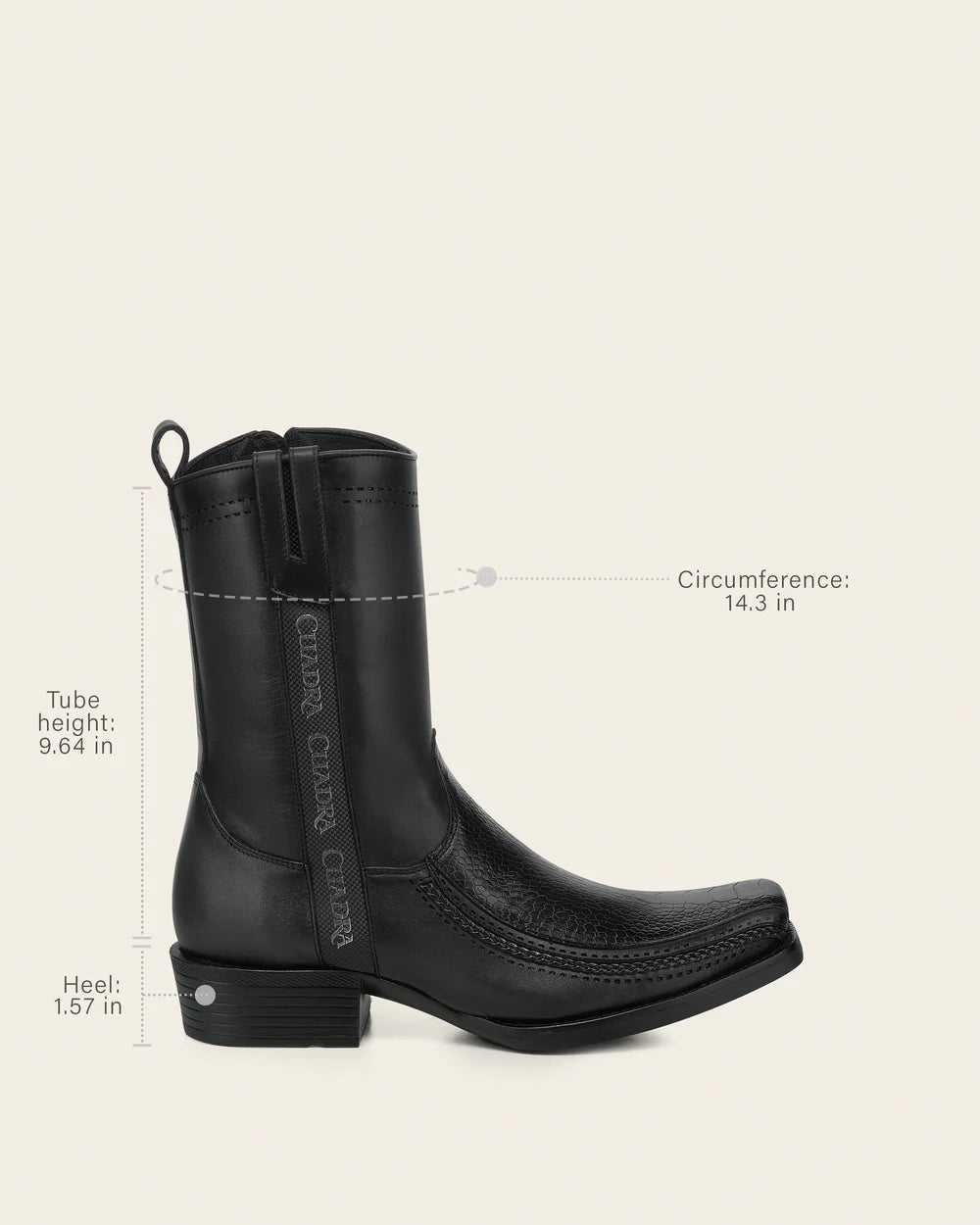 1J4JAP - Cuadra Black Dress Cowboy Ostrich Leg Zip Ankle Boots for Men