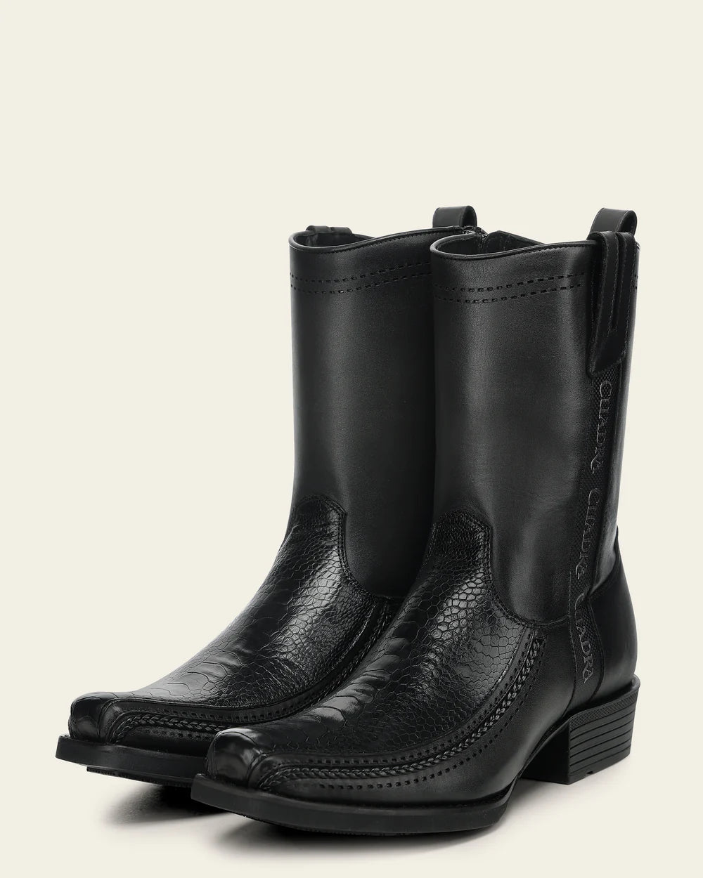 1J4JAP - Cuadra Black Dress Cowboy Ostrich Leg Zip Ankle Boots for Men