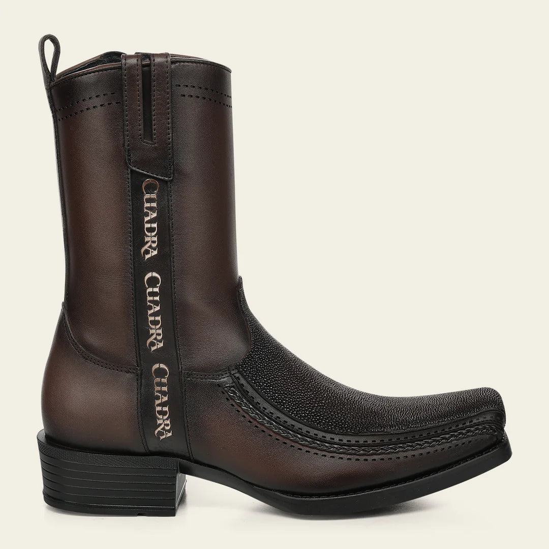 1J4JMA - Cuadra Chocolate Dress Cowboy Stingray Leather Zip Ankle