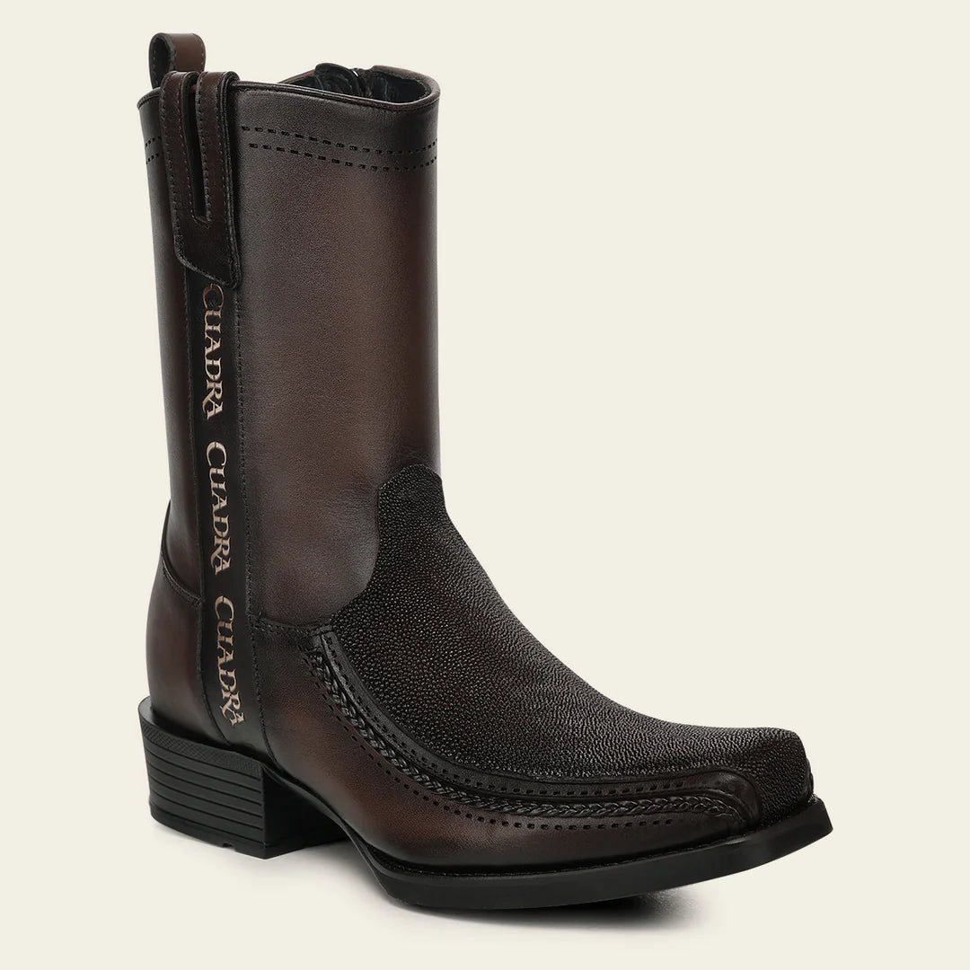1J4JMA - Cuadra Chocolate Dress Cowboy Stingray Leather Zip Ankle