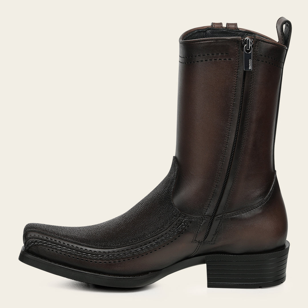 1J4JMA - Cuadra Chocolate Dress Cowboy Stingray Leather Zip Ankle