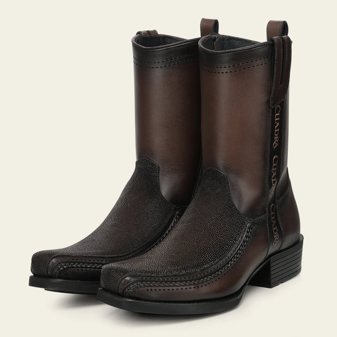 1J4JMA - Cuadra Chocolate Dress Cowboy Stingray Leather Zip Ankle
