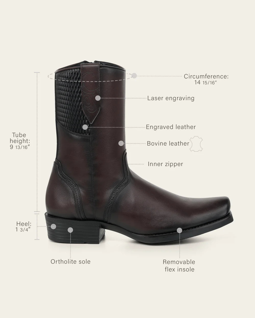 1J4LRS - Cuadra Brown Cowhide Leather Zip Ankle Boots for Men