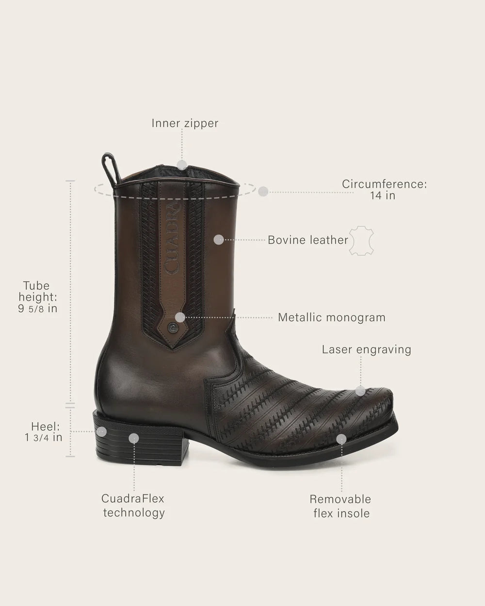 1J4QRS - Cuadra Chocolate Woven Cowhide Leather Zip Ankle Boots for Men