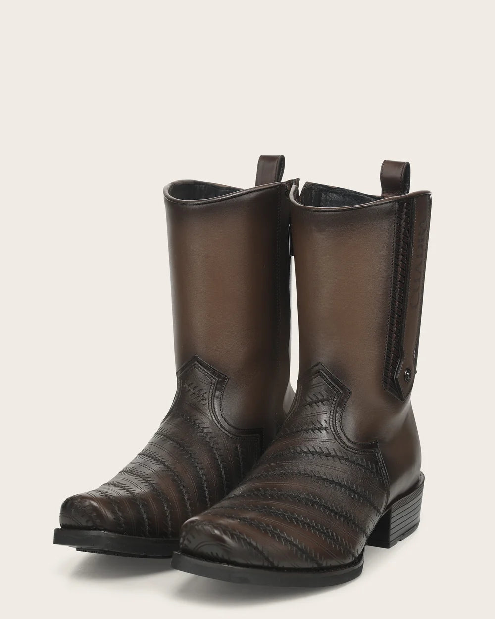 1J4QRS - Cuadra Chocolate Woven Cowhide Leather Zip Ankle Boots for Men