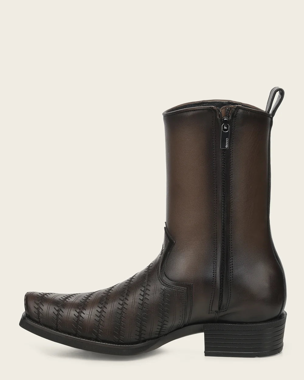 1J4QRS - Cuadra Chocolate Woven Cowhide Leather Zip Ankle Boots for Men