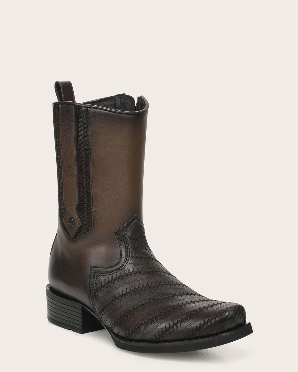 1J4QRS - Cuadra Chocolate Woven Cowhide Leather Zip Ankle Boots for Men
