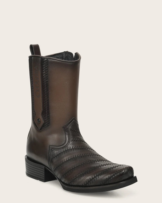 1J4QRS - Cuadra Chocolate Woven Cowhide Leather Zip Ankle Boots for Men