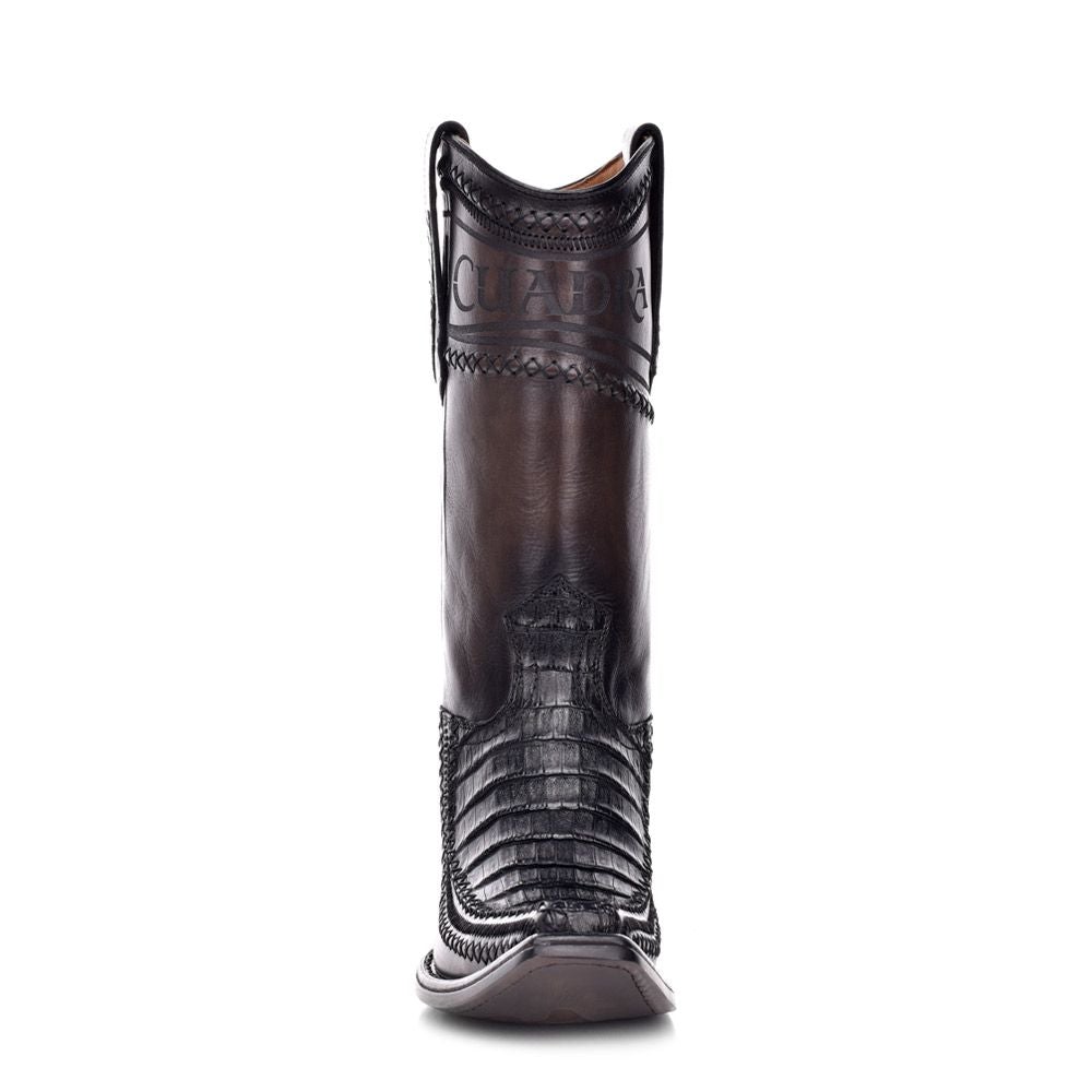 1B1AFC - Cuadra black fashion cowboy exotic caiman leather boots for men-Kuet.us