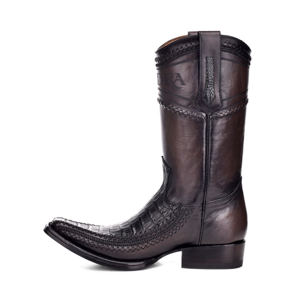 1B1AFC - Cuadra black fashion cowboy exotic caiman leather boots for men-Kuet.us