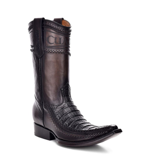 1B1AFC - Cuadra black fashion cowboy exotic caiman leather boots for men-Kuet.us