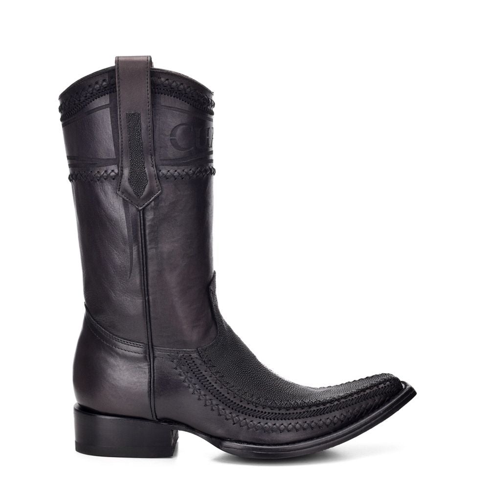 1B1AMA - Cuadra black casual cowboy stingray leather boots for men-Kuet.us
