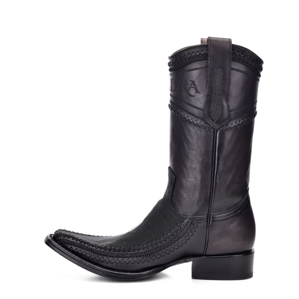 1B1AMA - Cuadra black casual cowboy stingray leather boots for men-Kuet.us
