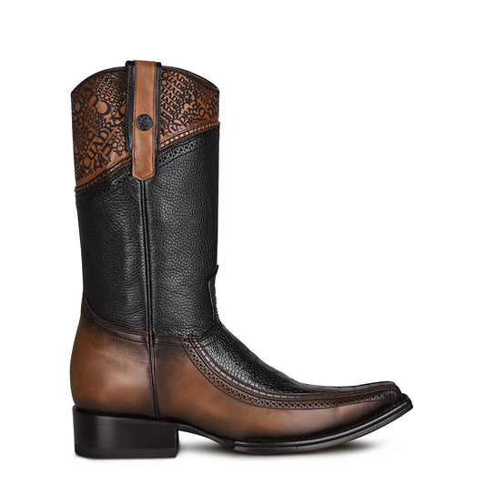 1B1DPT - Cuadra black casual cowboy ostrich leg leather boots for men-Kuet.us