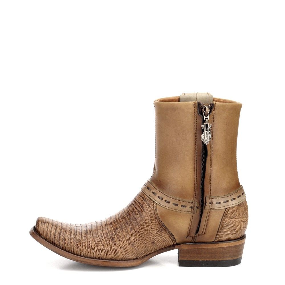1J1FLT - Cuadra sand vintage fashion cowboy lizard mid booties for men-CUADRA-Kuet-Cuadra-Boots