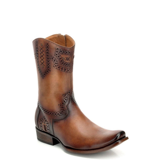 1J1ISL - Cuadra taupe fashion cowboy leather perforated ankle boots for men-Kuet.us