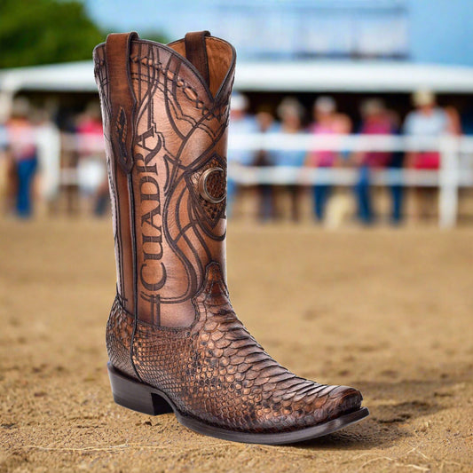 Cuadra brown western cowboy python skin boots for men-Kuet.us