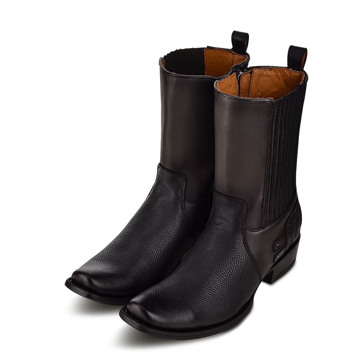 1J1VRS - Cuadra black casual fashion cowboy chelsea leather booties for men-Kuet.us