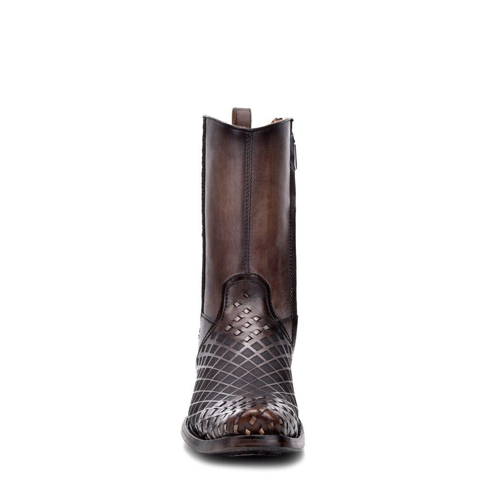1J1XRS - Cuadra gray fashion cowboy woven leather ankle boots for men-CUADRA-Kuet-Cuadra-Boots