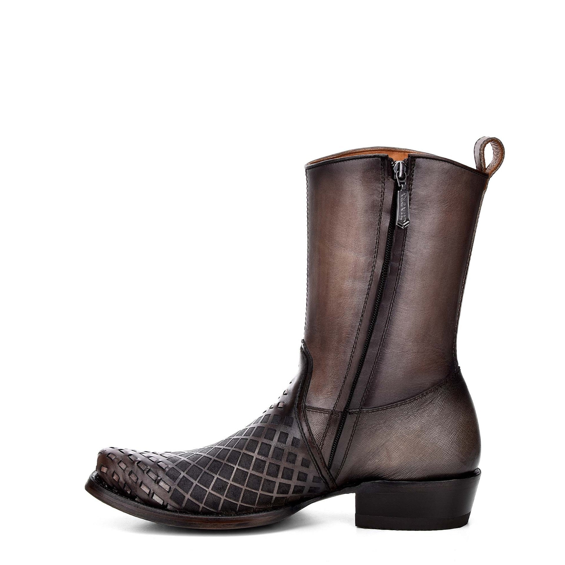 1J1XRS - Cuadra gray fashion cowboy woven leather ankle boots for men-CUADRA-Kuet-Cuadra-Boots