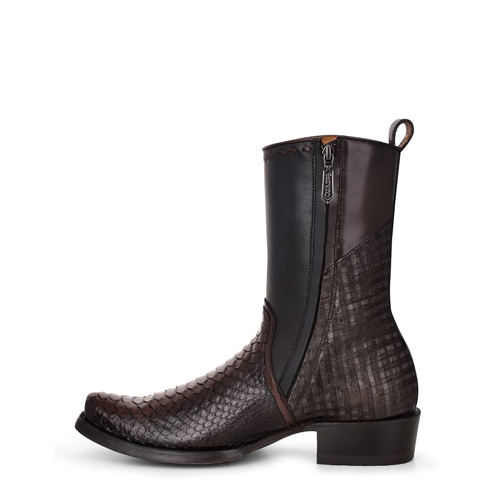 1J2DPH - Cuadra black casual cowboy python skin zip ankle boots for men-Kuet.us