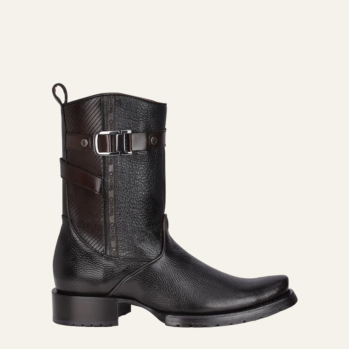 1J2JRS - Cuadra black casual cowboy cowhide leather zip ankle boots for men-Kuet.us