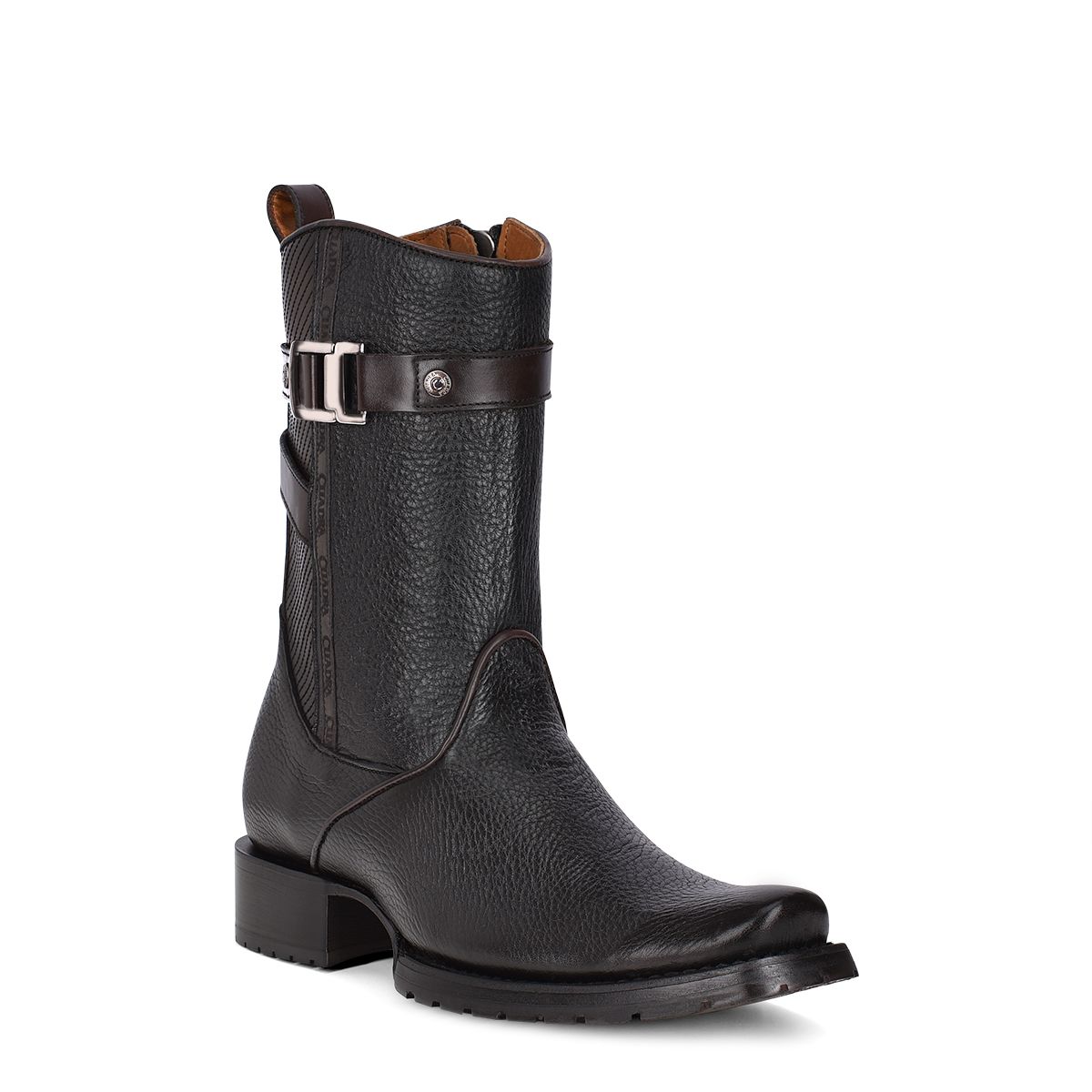 1J2JRS - Cuadra black casual cowboy cowhide leather zip ankle boots for men-Kuet.us