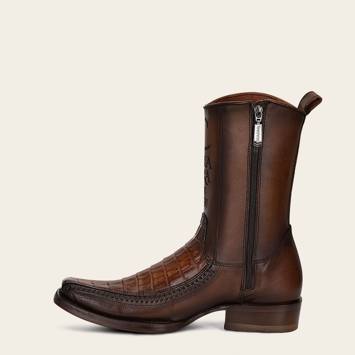 1J2KFY - Cuadra brown dress cowboy fuscus zip ankle boots for men-CUADRA-Kuet-Cuadra-Boots