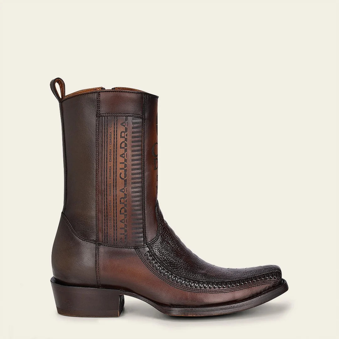 1J2KPT - Cuadra Brown Dress Cowboy Ostrich Leg Zip Ankle Boots for Men