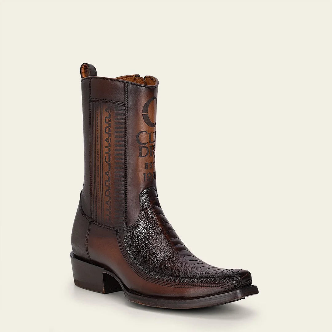 1J2KPT - Cuadra Brown Dress Cowboy Ostrich Leg Zip Ankle Boots for Men
