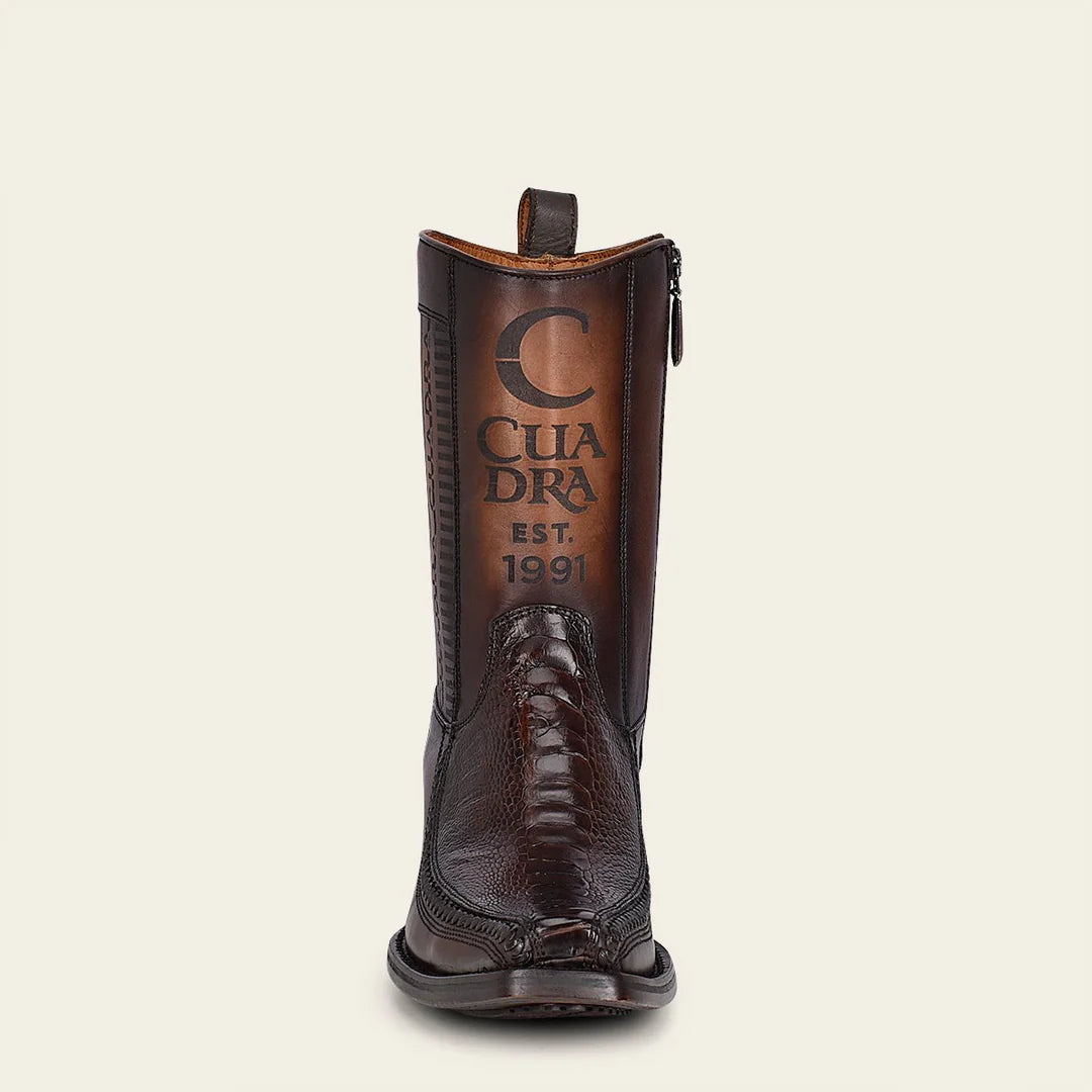1J2KPT - Cuadra Brown Dress Cowboy Ostrich Leg Zip Ankle Boots for Men