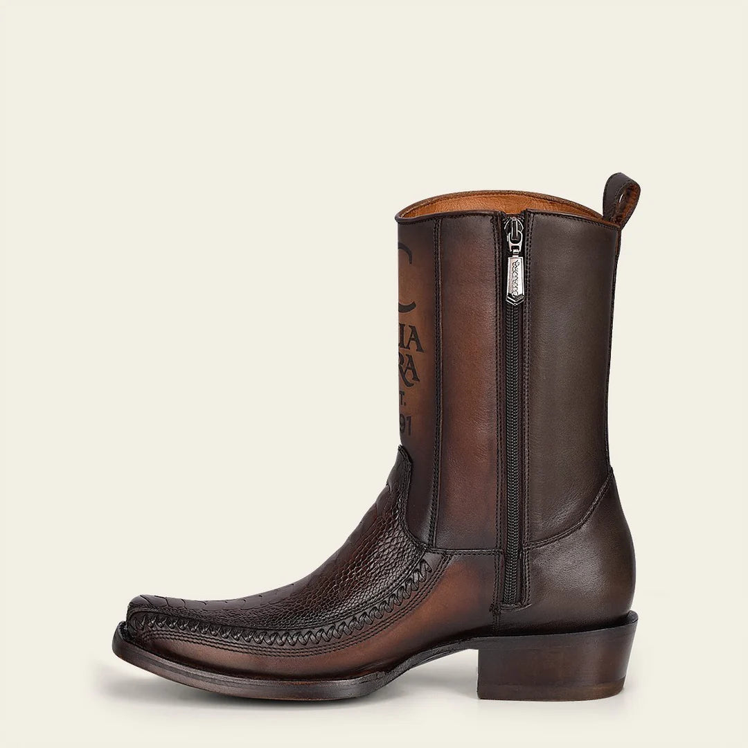 1J2KPT - Cuadra Brown Dress Cowboy Ostrich Leg Zip Ankle Boots for Men