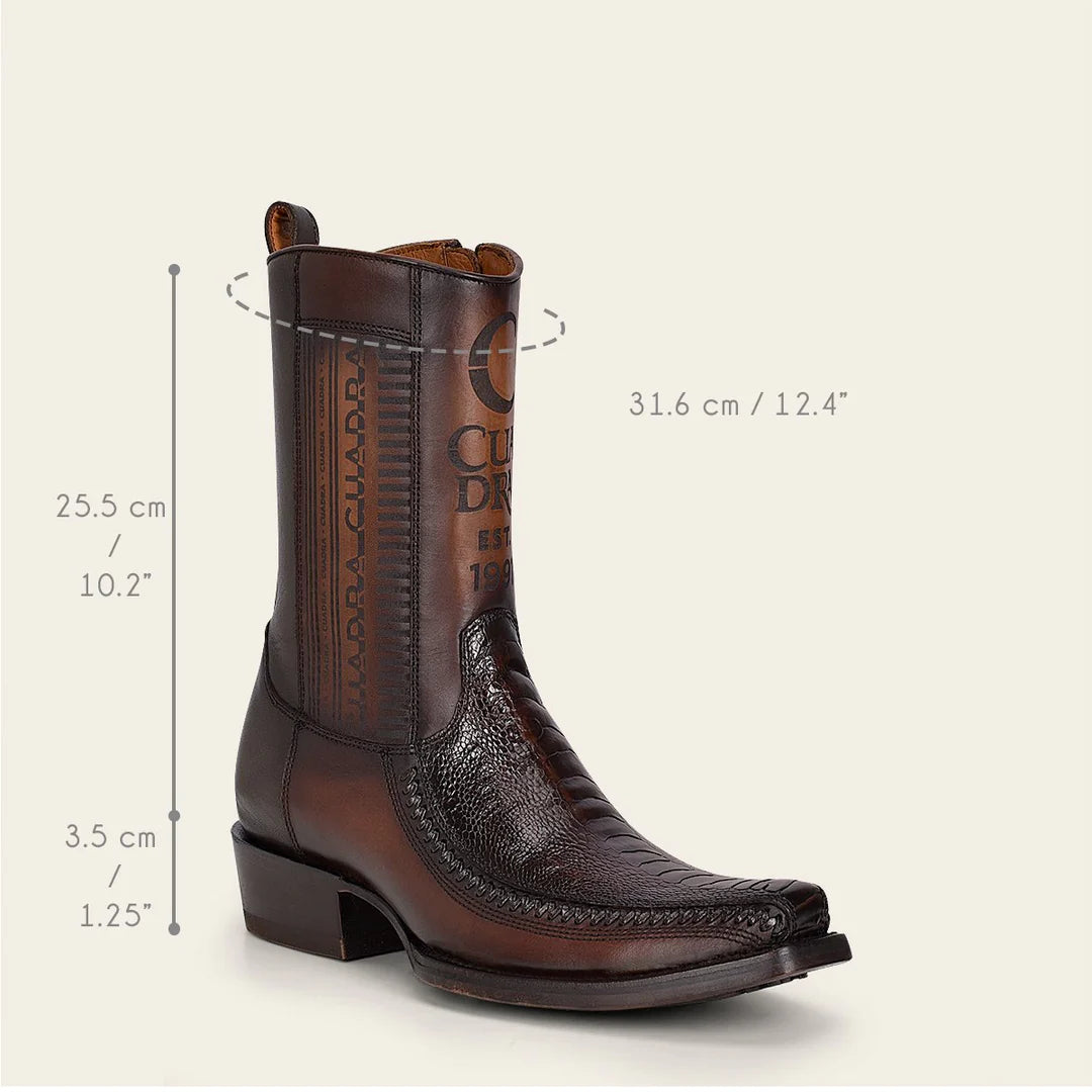 1J2KPT - Cuadra Brown Dress Cowboy Ostrich Leg Zip Ankle Boots for Men