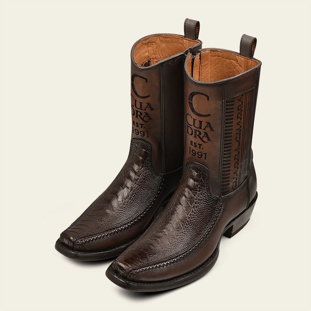 1J2KPT - Cuadra Brown Dress Cowboy Ostrich Leg Zip Ankle Boots for Men