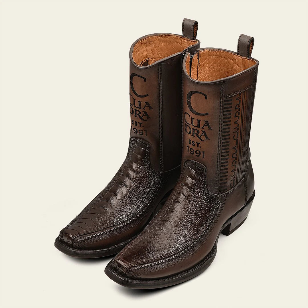 1J2KPT - Cuadra brown dress cowboy ostrich zip ankle boots for men