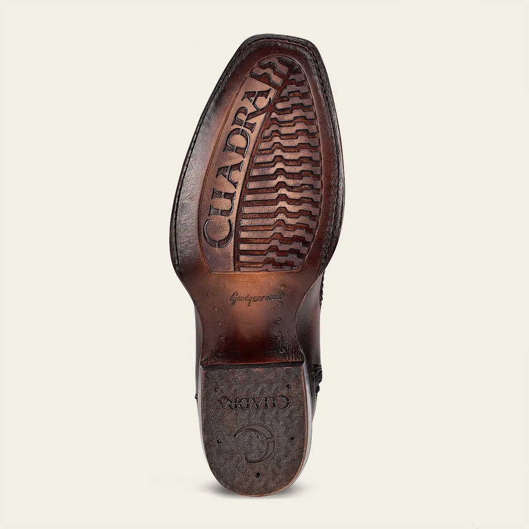 1J2KPT - Cuadra Brown Dress Cowboy Ostrich Leg Zip Ankle Boots for Men