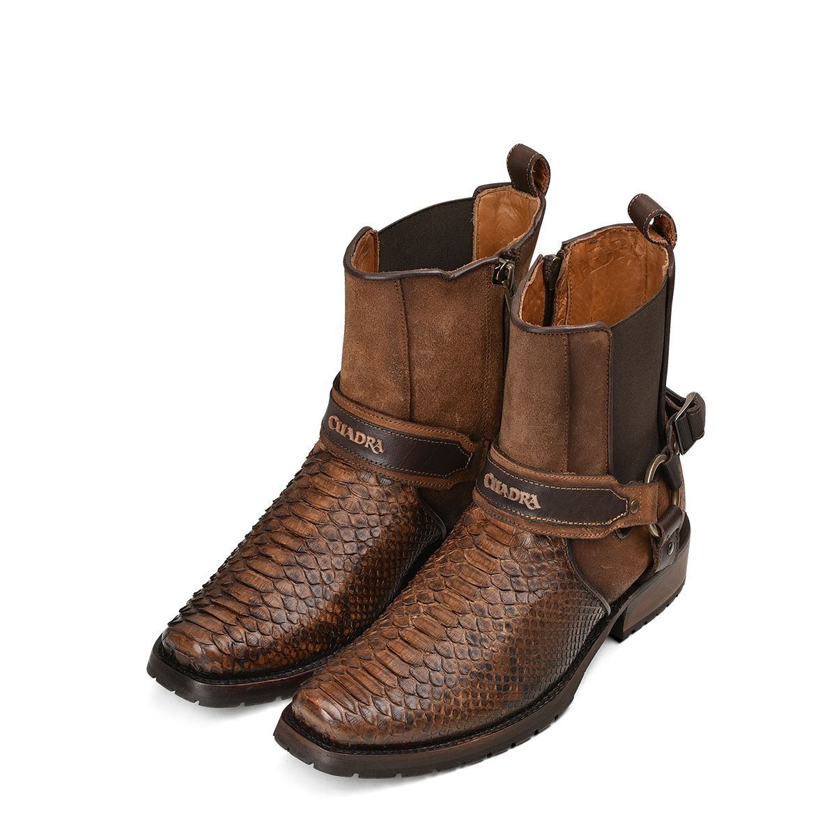 1J2LPH - Cuadra brown casual cowboy python skin zip ankle boots for men-Kuet.us