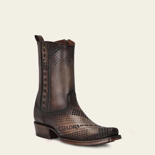 1J2URS - Cuadra Brown Casual Cowboy Cowhide Ankle Boots for Men